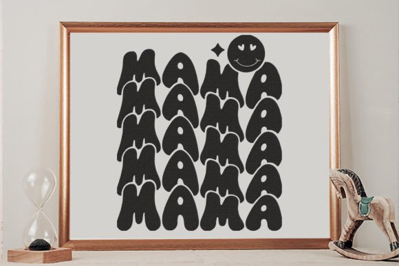 Mama Echo Stacked Text Smiley Embroidery